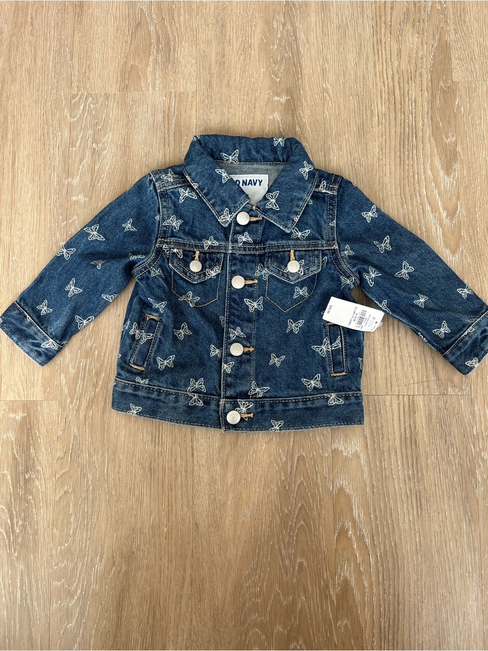 Old Navy Dark Blue Denim Jacket with White Butterfly Print